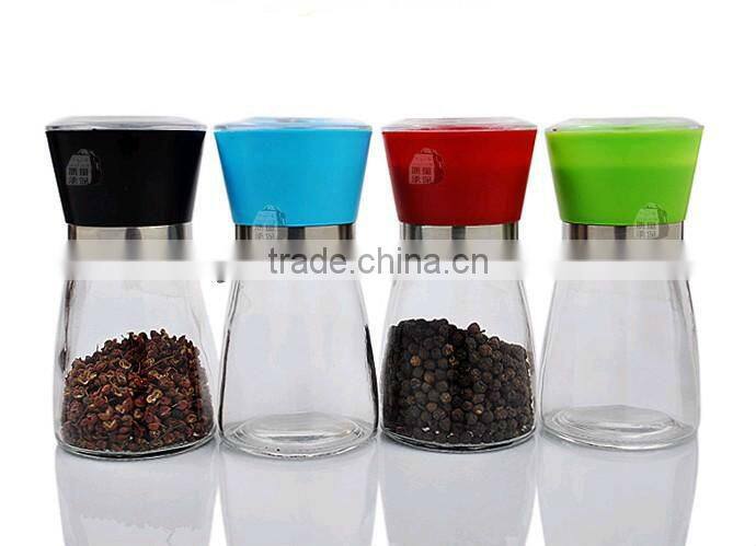 kitchen set of pepper mill, spice shaker, oil bottle