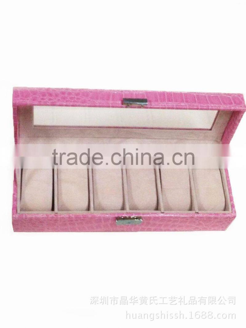 China Manufacturer 6 slots customized leather covering wood watch box