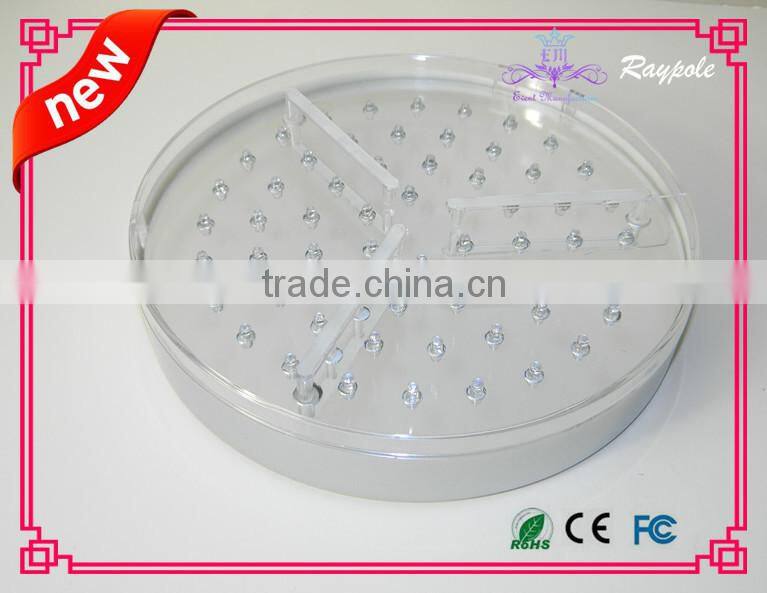 Hot sell round tall crystal centerpiece light base 8 inch rechargeable vase led centerpiece light for wedding/ party