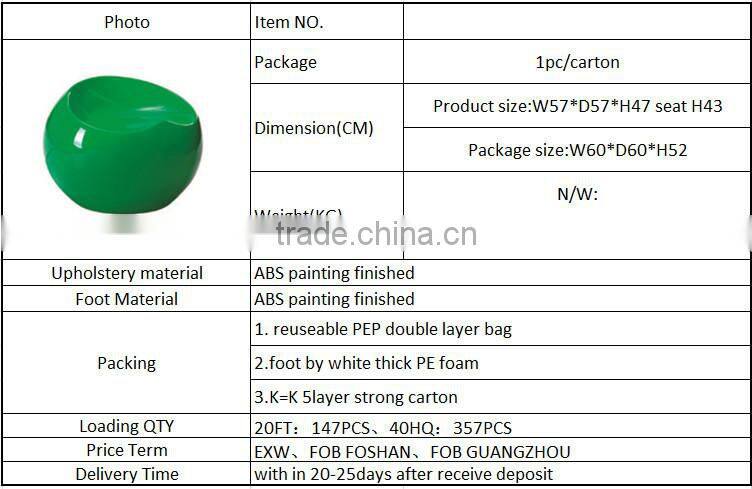 Indoor or Outdoor Leisure ABS or Fiberglass Round Ball Chair