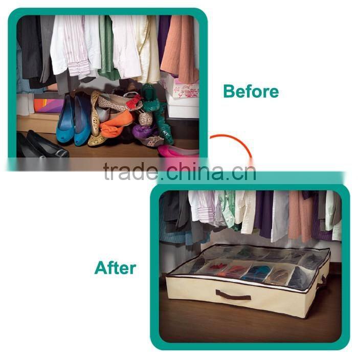 Hot selling foldable nonwoven PVC clear under bed shoe storage box