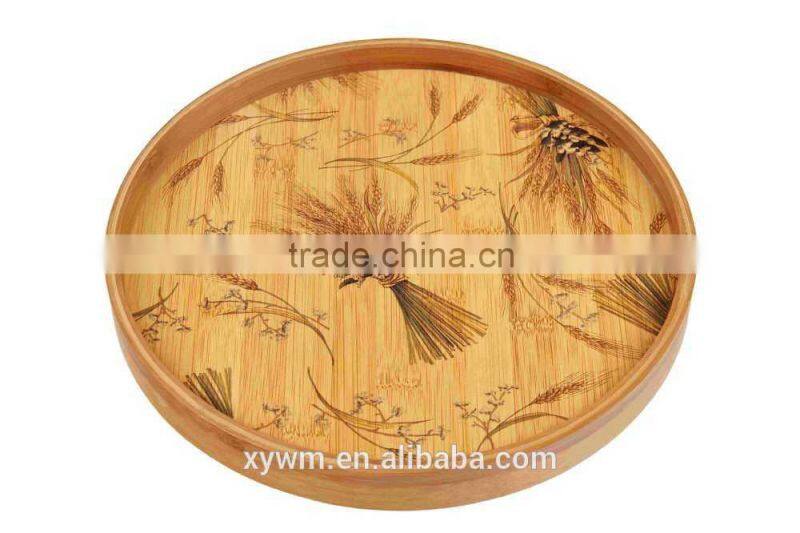 Family Custom Color Painting Round Bamboo Wooden Tray Charger Plate