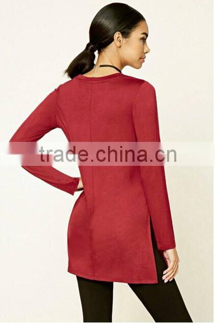 Long Sleeve Sexy Side Split design Women tops 2016 ,Images Of Ladies Casual tops