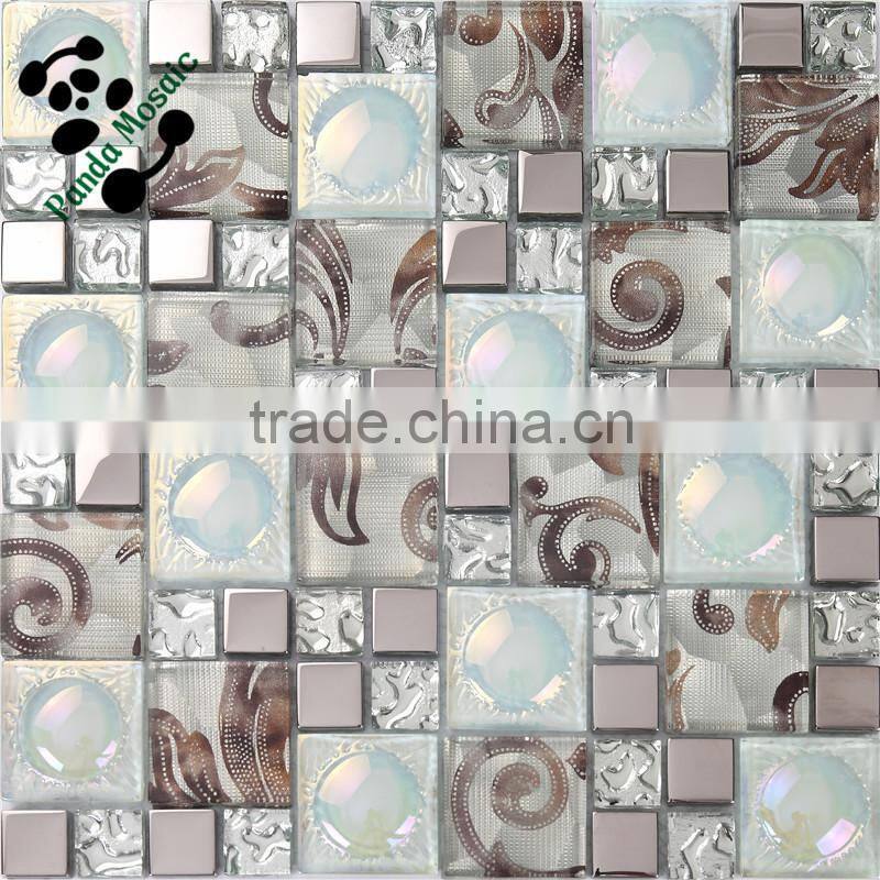 MB SMP23 Living Room Decor Stainless Steel Mix Glass Mosaic Tile Iridescent Mosaic Wall Tile