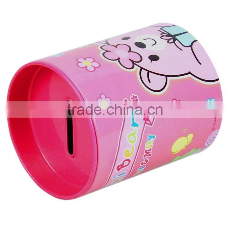 Handle Tin Cartoon Kids Coin Bank with Lock