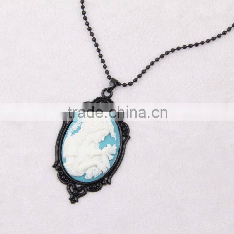 fashion jewelry necklace steampunk necklace classical blue resin silhouette cameo black pendant 2015 new made in China yiwu