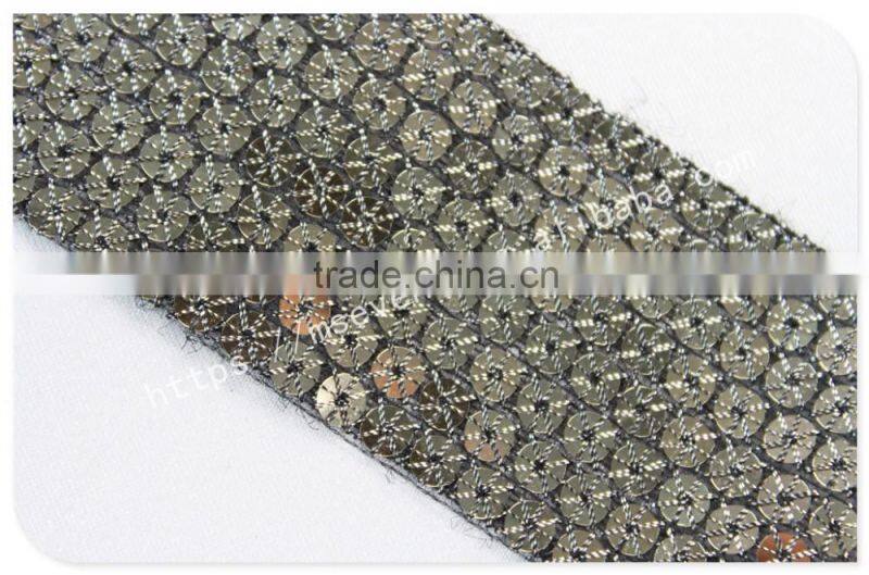 Hot selling 4.2cm width bronze embroidery sequin trim for garment