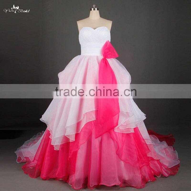 RSW842 Asymmetric Hemline Organza Custom Made Pink Wedding Dresses China