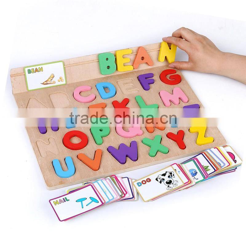 High quality wood toy alphabet learning puzzle for preschool children