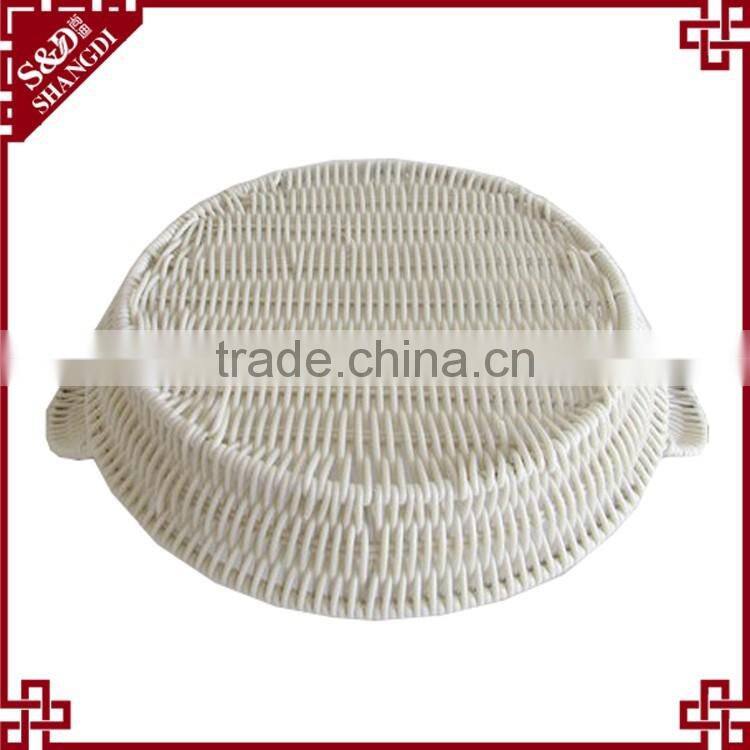 Eco-friendly 3-pc food or sundries receiving plastic weave white wicker basket