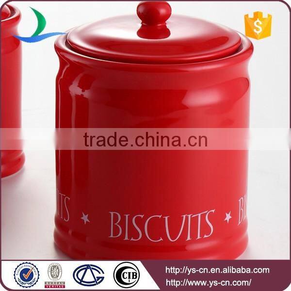 Home storage ceramic red glazed airtight canister 5pcs for sale