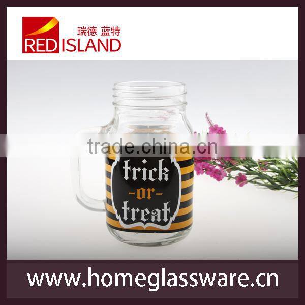2016 popular glass mason jar with handle and decal