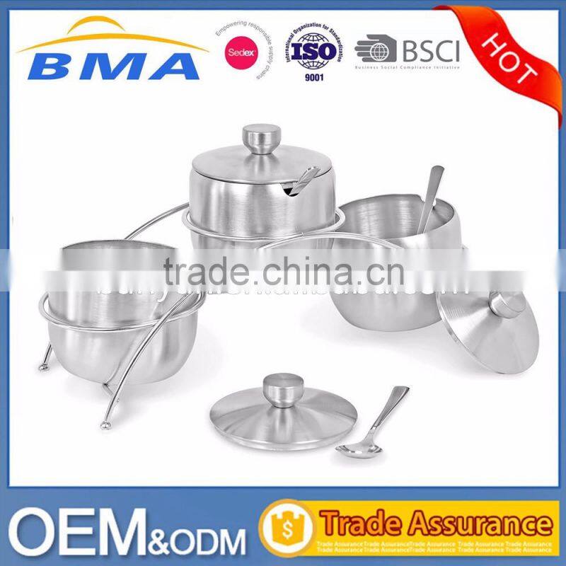 Stainless Steel Condiment Set Seasoning Containers with Stand and Spoons