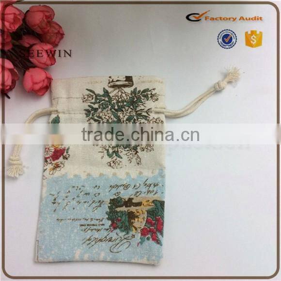 2017 hot sell rose flower linen bag wedding gift linen bag