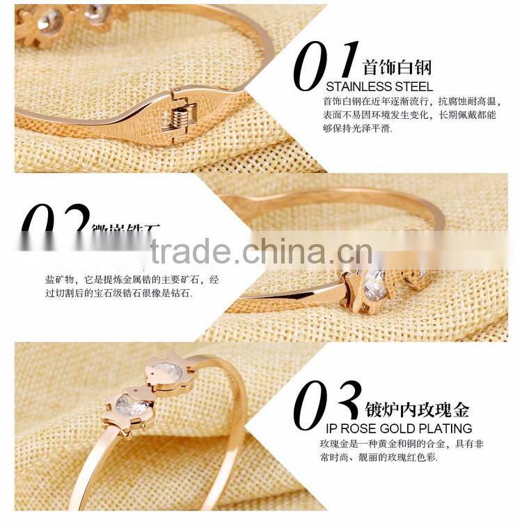 Fashion Bracelets Titanium Steel Rose Gold Tone Diamond Charm Bracelet For Women