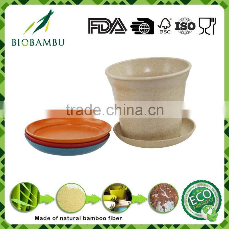 Manufacturer Supply Best selling items bamboo fiber flower pot with tray