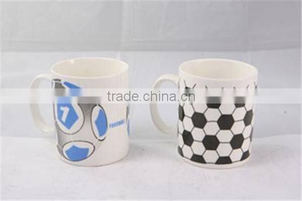 Factory direct sales ceramic white mug for sublimation with world cup football decal
