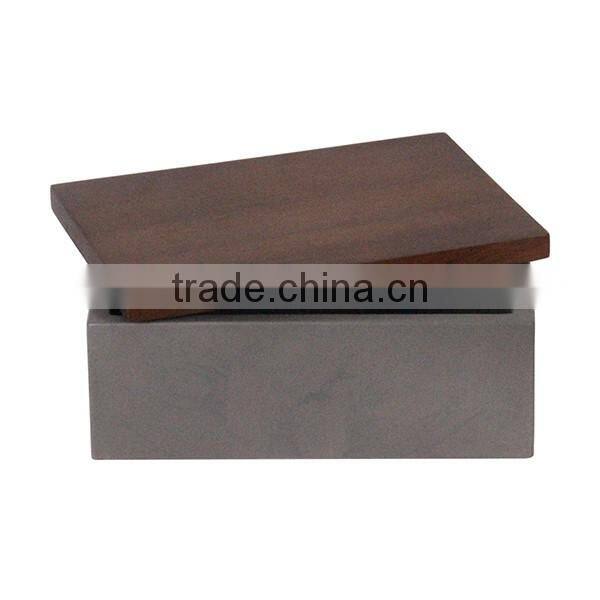 marble efffect wood lid concrete jewelry box square shape