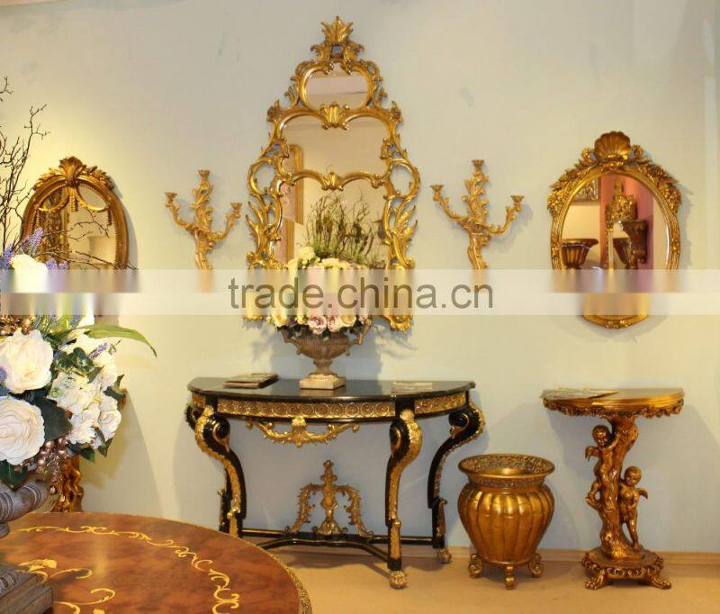 Living Room Furniture Set Classical Marble Top Console Table With Framed Mirror