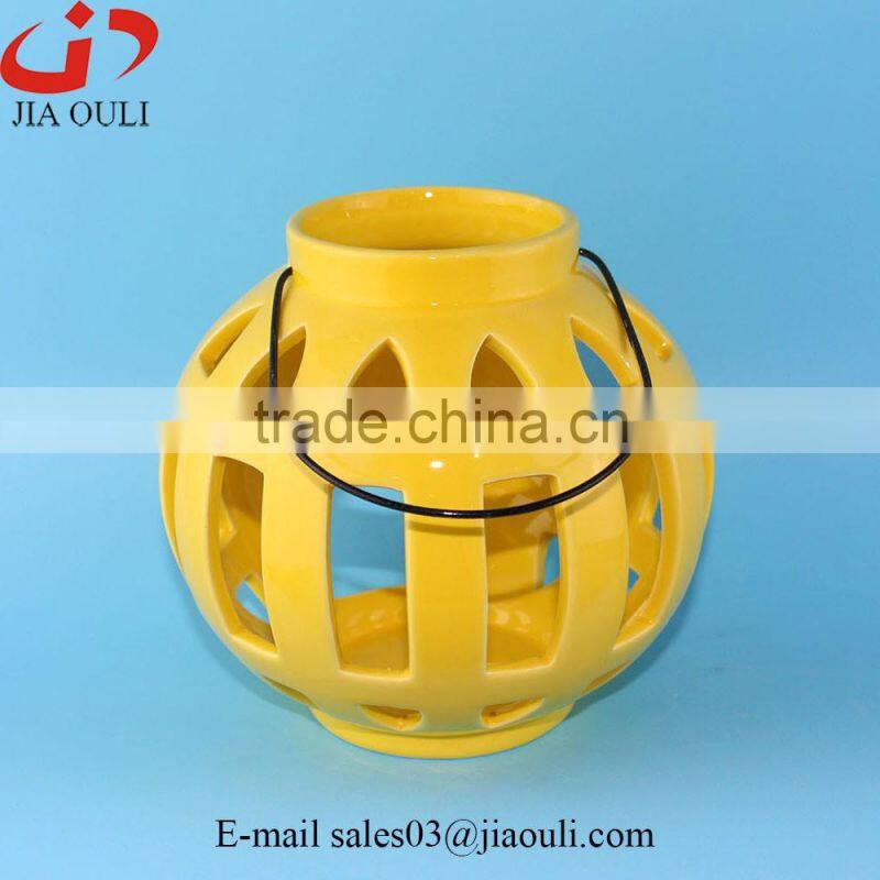 2016 New deisgn colorful home decoration ceramic hurricane lamp, ceramic lantern