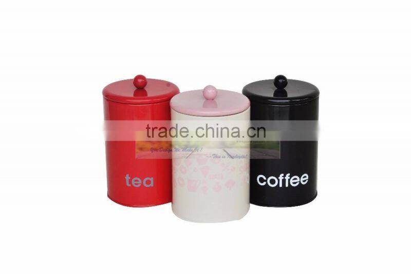 Powder coated metal kitchen storage jar container set of 3