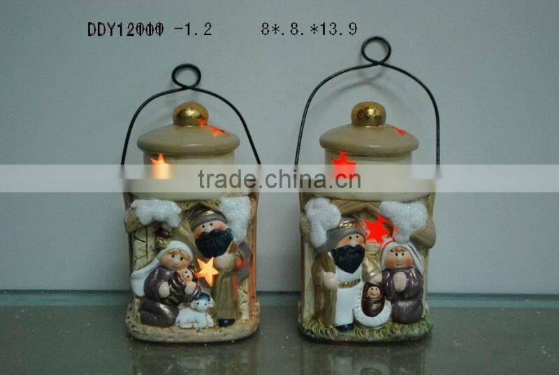 Ceramic nativity set with lantern