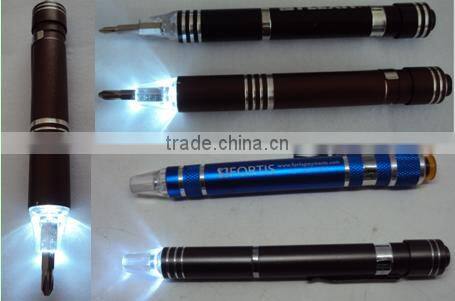 multifunction 6/bit screwdriver aluminium style kit pen flashlight