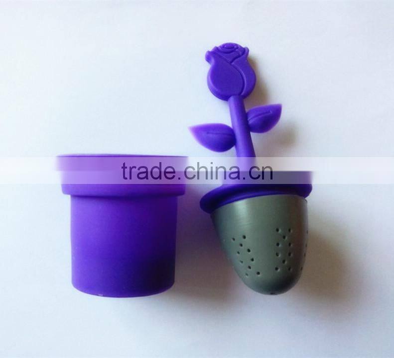 High standard factory price rose tree shaped silicone tea infuser, pot plant silicone tea infuser wholesale
