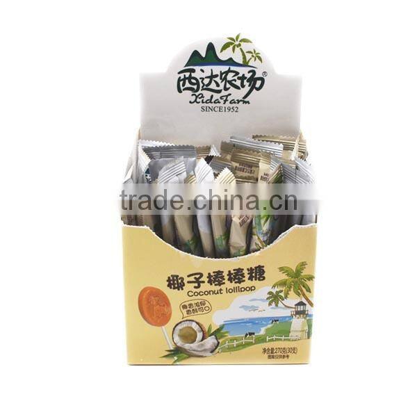 Brown Sweet OEM Printing Hard Coconut Flavor Lollipop Candy