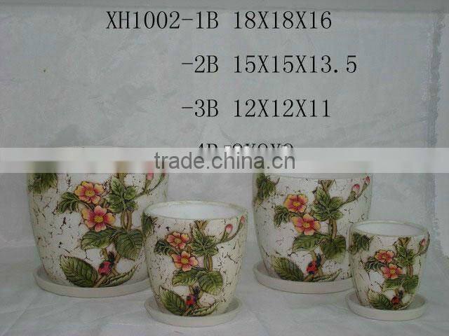 Round Ceramic flower pots with leaf design