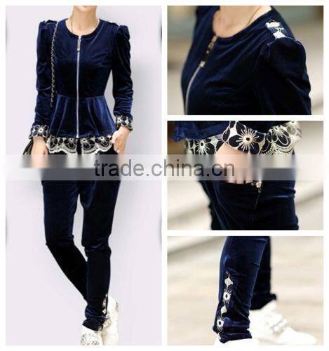 fashion Women's Lace ladies velour tracksuit