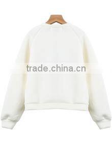Oem Casual Women Cotton White O neck Long Sleeve Angle Print Crop Hoody