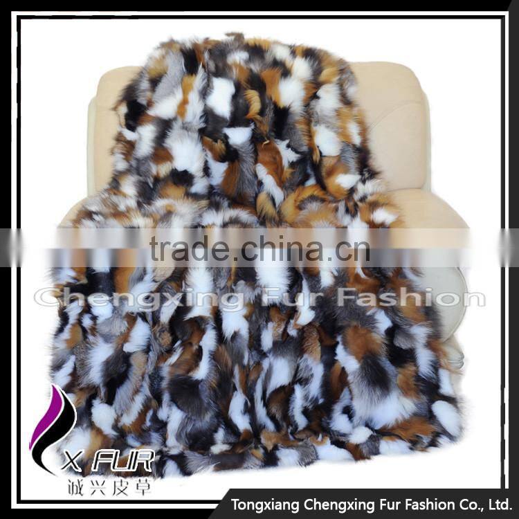CX-D-38 Luxury Patchwork Winter Fashion Genuine Fox Fur Throw Blanket