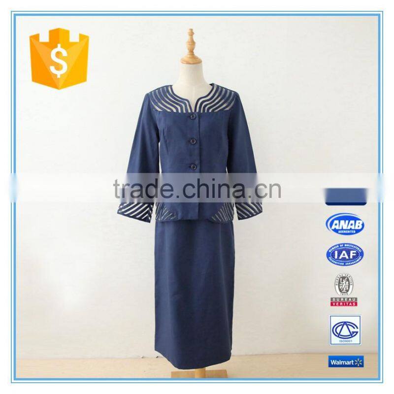 Linen Long Sleeve Royal Formal Women Skirt Suit With Organza Fabric