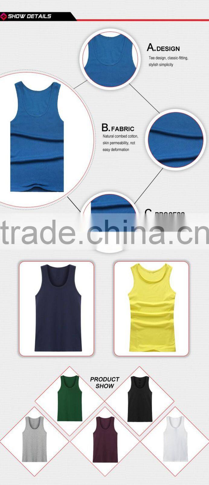 Custom printed breathable 100 cotton men tank top