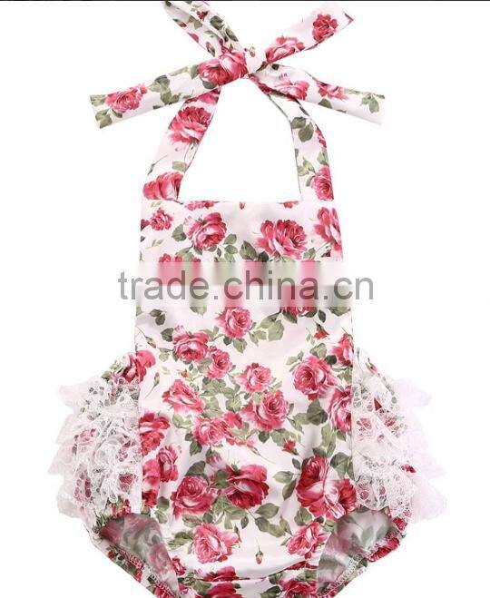 Classical Ruffle Baby Rompers Lace Fabric Readymade Garments Wholesale