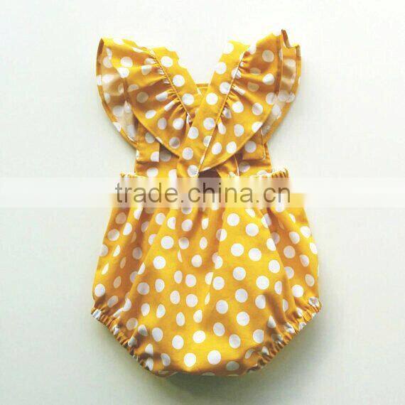 Newborn Baby Girls Yellow Polk Dots Bubble Baby Boho Ruffle Sleeve Romper