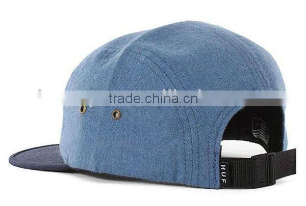Blue flannel wool two-tone plain 5 panel cap embroidery