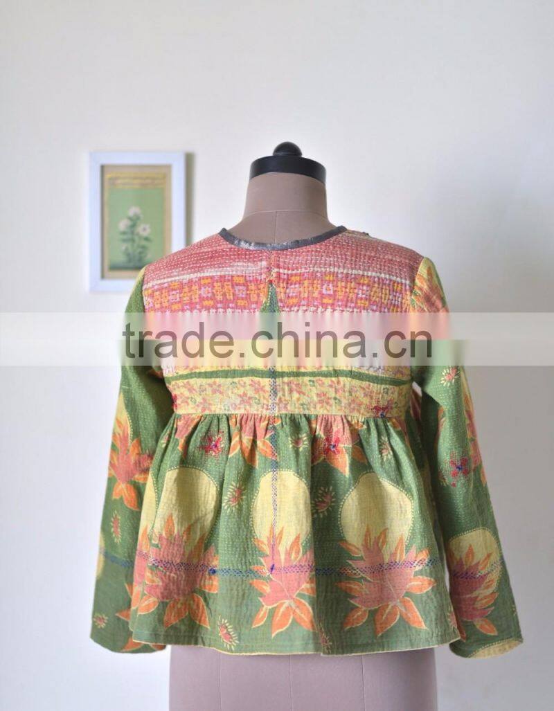 Vintage Kantha Kediyu Style Jacket in Beautiful Vintage Colors ~ Medium