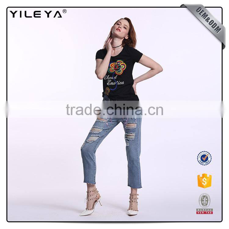 White casual women printing custom t shirt,custom woman t-shirts