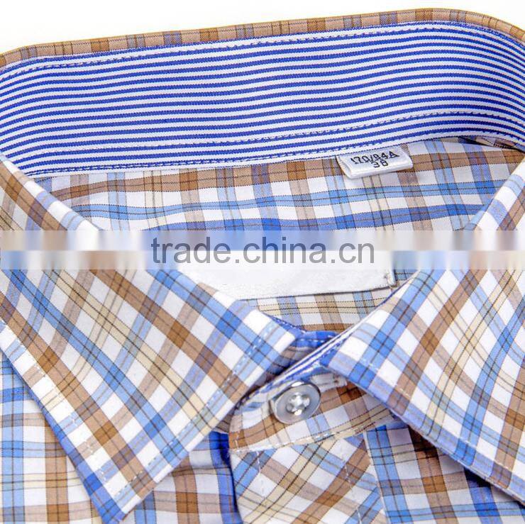 Oem service short sleeve check regular size men shirt embroidery design with customised logo