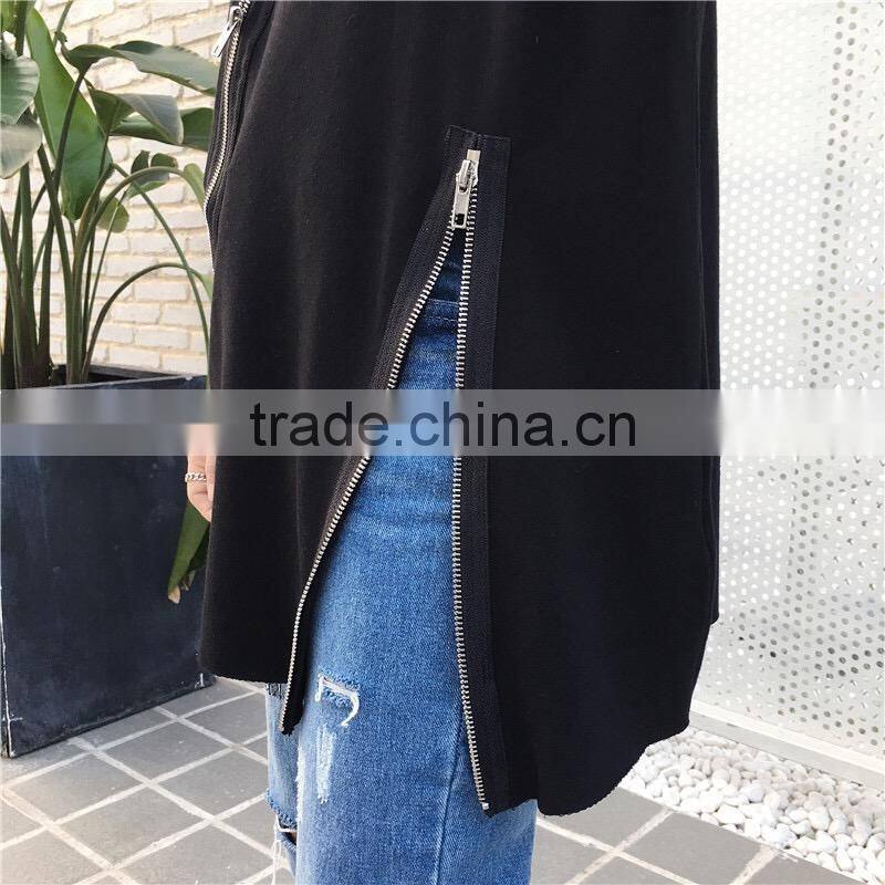 2017 new style women Zip up cotton t shirts with wholesale price