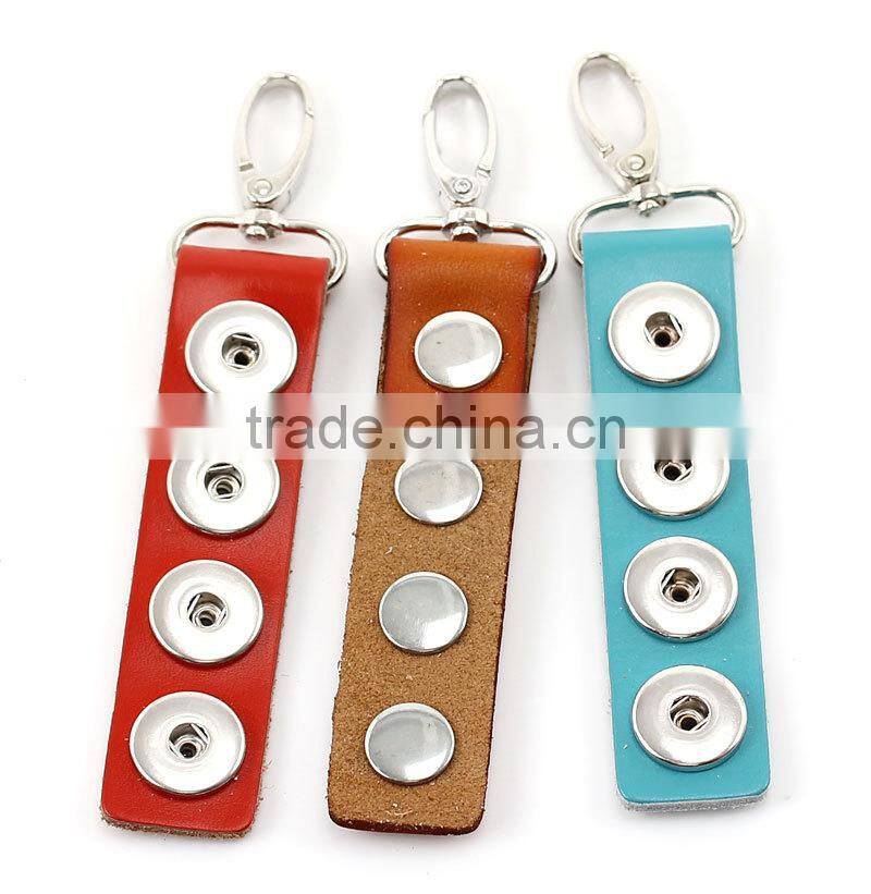 Mixed Real Leather Snap Buttons Key Chains W/Lobster Clasp