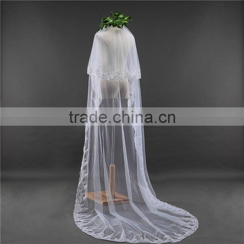 New grance Fashionable long Tulle Wedding Bridal Veils & TwoTiers Tulle Cathedral Bridal Veil HL08
