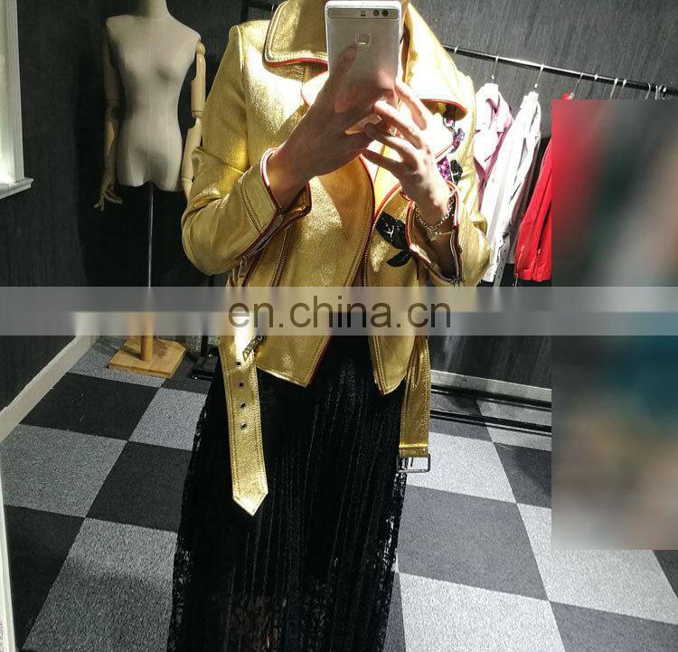 2017 New Fashion Real Leather Jacket Sheepskin Women Leather Jacket No Collar