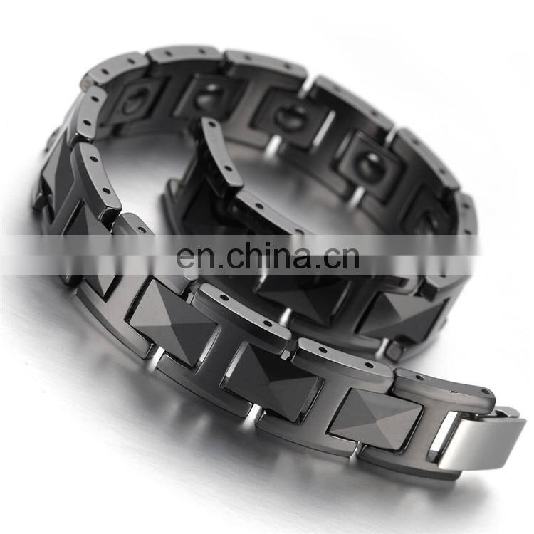 Black Mens Jewelry Ceramic Tungsten Hematite Bracelet Magnetic Benefits