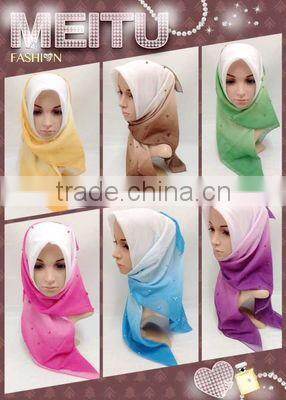 S872 newest voile hijab 100*100cm pearl muslim square scarf head