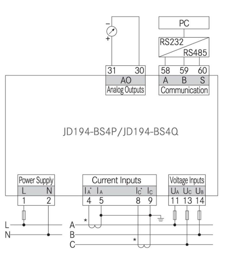 JD194-BS4P three phase three wire AC RS485 active power watt transducer