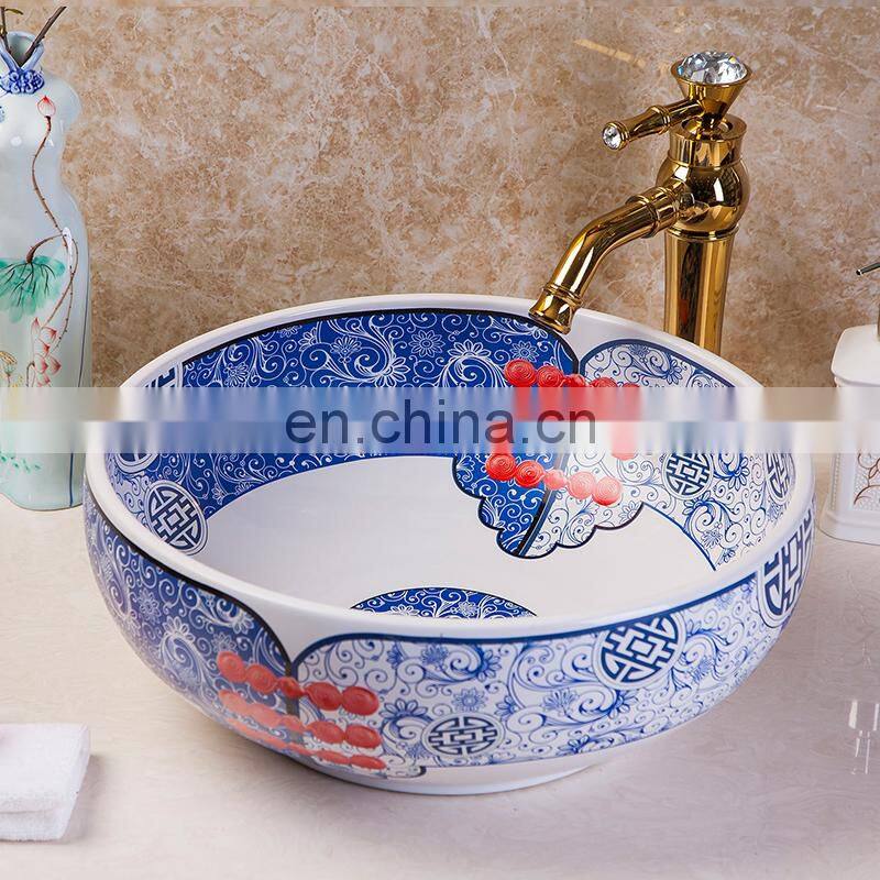 Chinese Antique Style glazed Ceramic Blue And White Porcelain Wash Basin