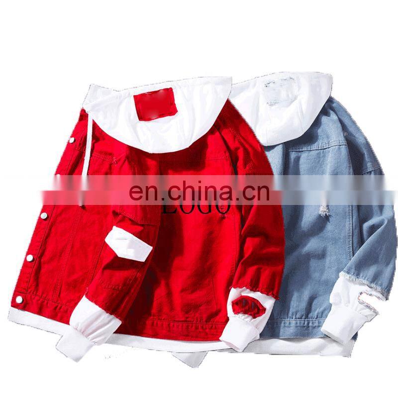 customized brand 100% cotton lapel hooded jacket men's windbreaker washed casual jacket bomber jacket S-4XL